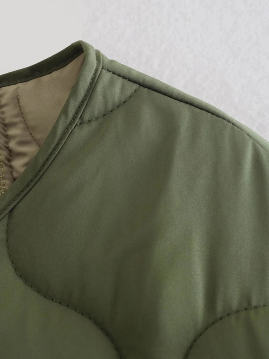 Heidi-Mode | Trendy Olivgrüner Übergroßer Gestepptes Jacke für einen Stilvollen Look Ideal für Herbst/Winter