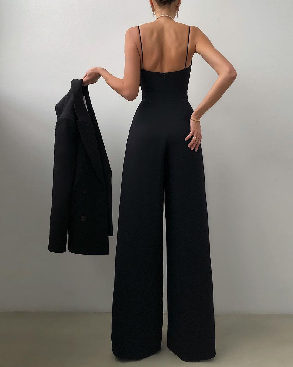 Jumpsuit mit geradem Bein und hoher Taille und Spaghettiträgern