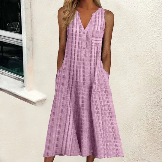 Heidi – Sommer-Freizeitkleid mit V-Ausschnitt und Streifen, Ärmellos