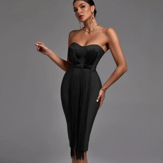 Schickes trägerloses Kleid mit Fransendetail