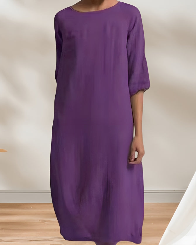 Heidi-Mode | Ladies Lässig Leinen Look Einfaches Midikleid