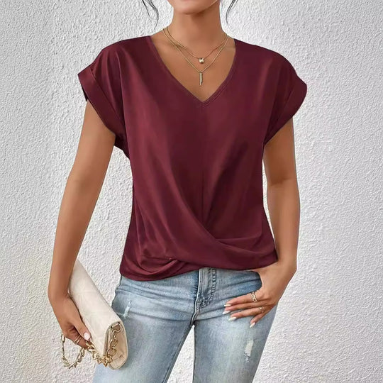 Heidi Mode | Einfarbiges T-Shirt mit V-Ausschnitt