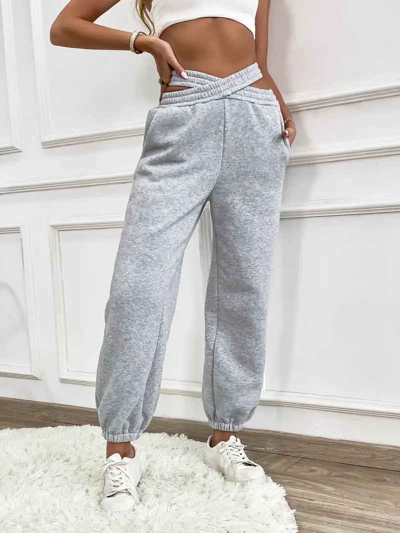 Heidi-Mode | Graue Damen Elegante Schlichte Strick Jogginghose