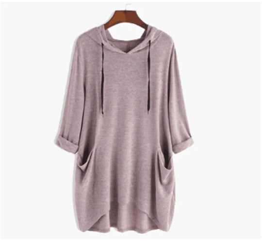 Heidi-Mode | Damen Hoodie Einfarbig Lässige Passform mit Ungleichmäßigem Taschen