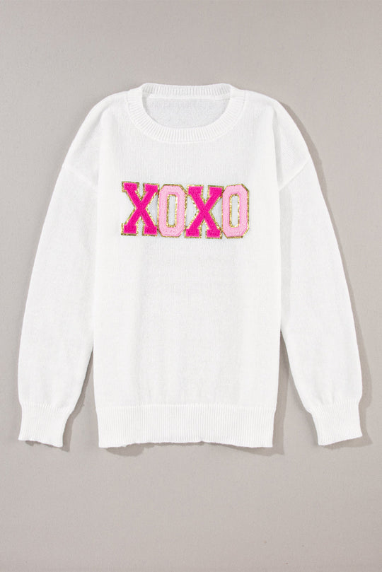 Xoxo Glitter Print Rundhalsausschnitt Casual Pullover