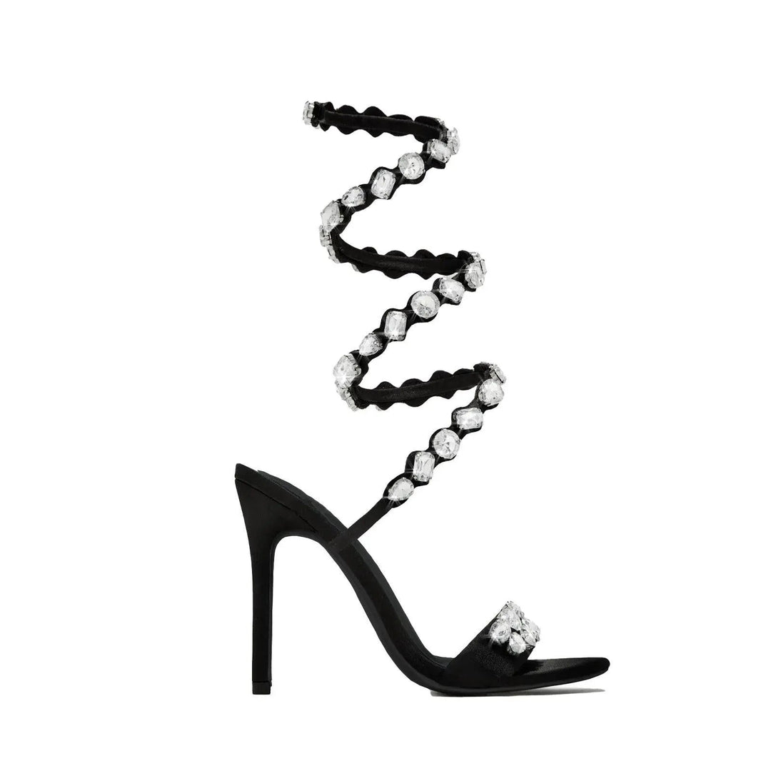 Heidi-Mode | Sandalen met 11 cm hak, ronde neus, klein satijnen oppervlak