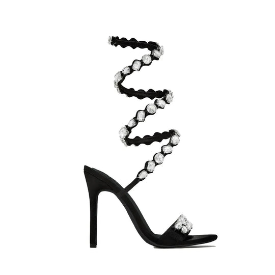 Heidi-Mode | Sandalen met 11 cm hak, ronde neus, klein satijnen oppervlak
