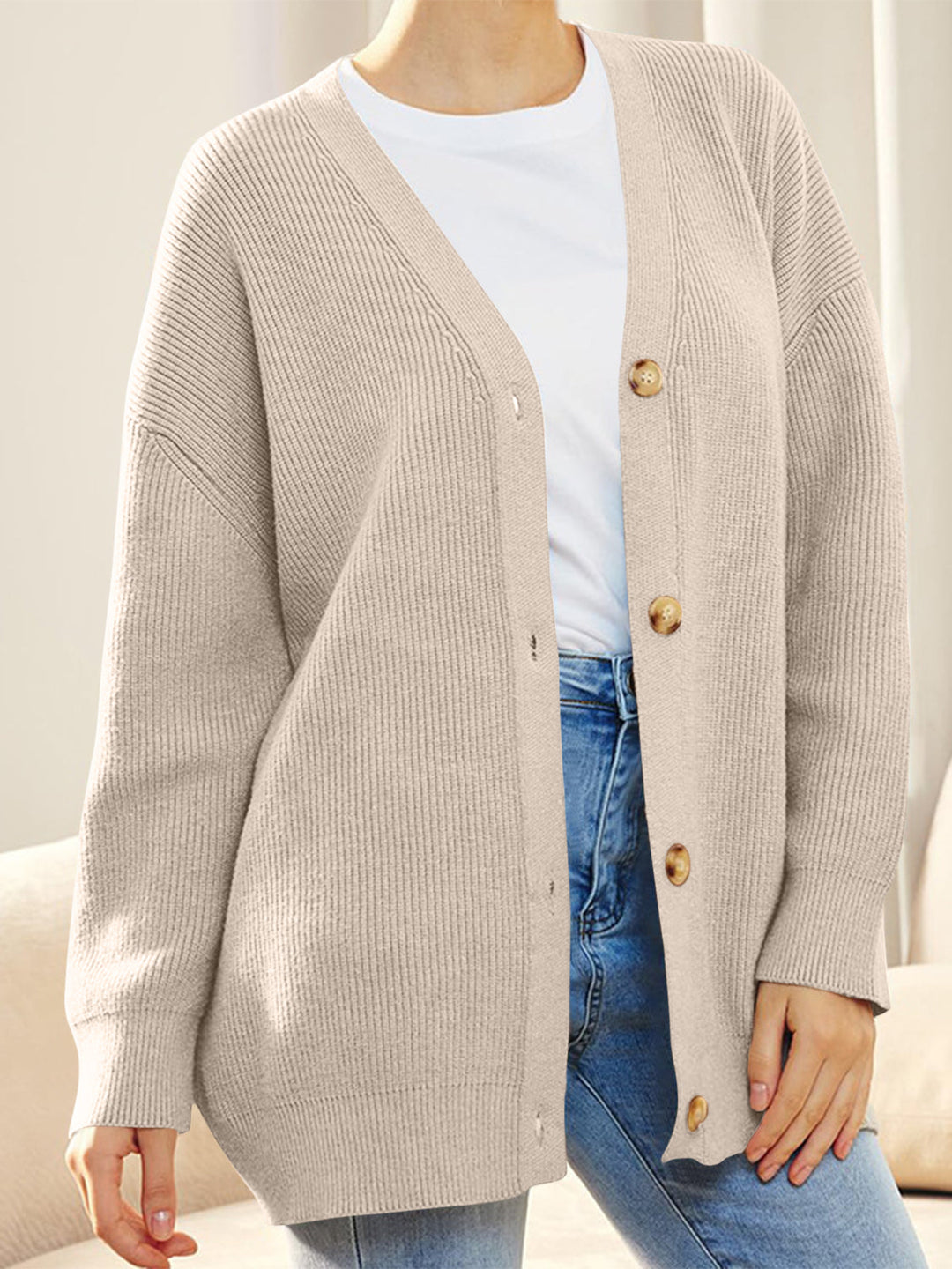 Heidi-Mode | Knopfverschluss V-Ausschnitt Langarm Cardigan