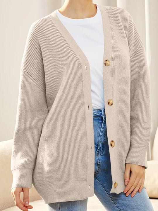 Heidi-Mode | Knopfverschluss V-Ausschnitt Langarm Cardigan