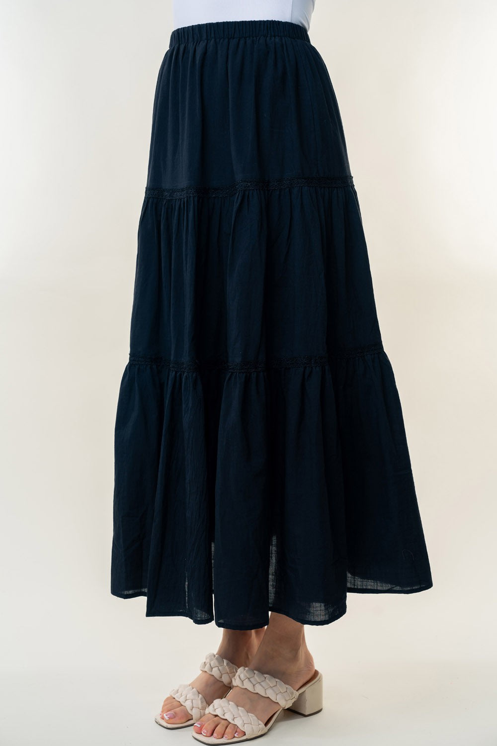 Heidi-Mode | White Birch Hohe Taillierte Stufen Maxi Rock