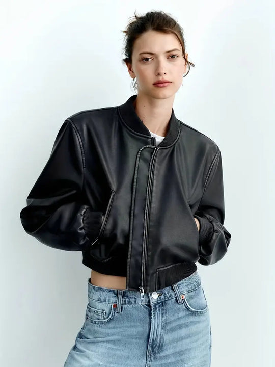 Bomber Crop-Lederjacke