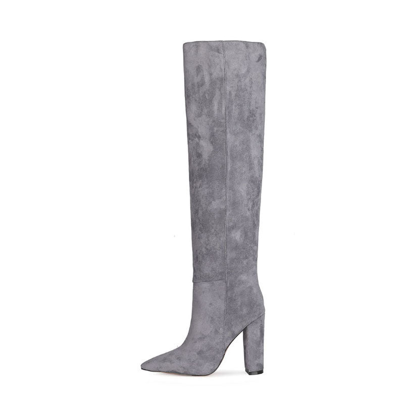 Heidi-Mode | Damen Matte Über Das Knie Dicke Absatz Hohe Stiefel Plissierte Stiefel
