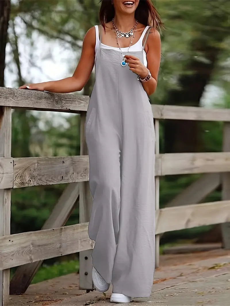 Heidi-Mode | Der Beste Solide Jumpsuit mit Breiten Spaghetti-Beinen