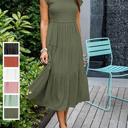 Heidi-Mode | Bohemian Midikleid mit Kurzen Ärmeln