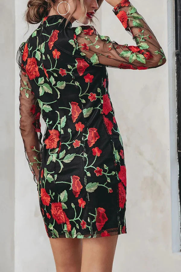 Heidi-Mode | Hallo Schöne Besticktes Floral Mesh Mini Kleid