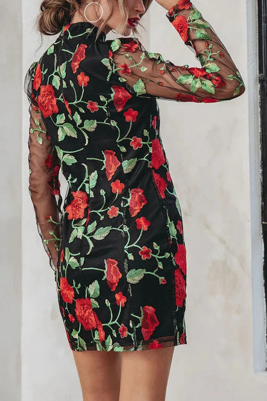 Heidi-Mode | Hallo Schöne Besticktes Floral Mesh Mini Kleid