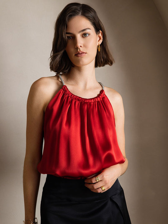Heidi-Mode | Seiden Perlenknoten Hals Tanktop