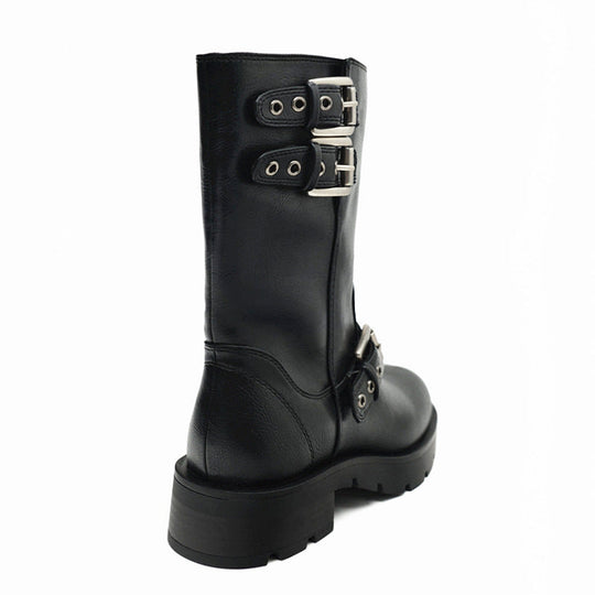 Heidi-Mode | Dicke Sohle Chunky Heel Martin Stiefel Schnalle Motorradstiefel