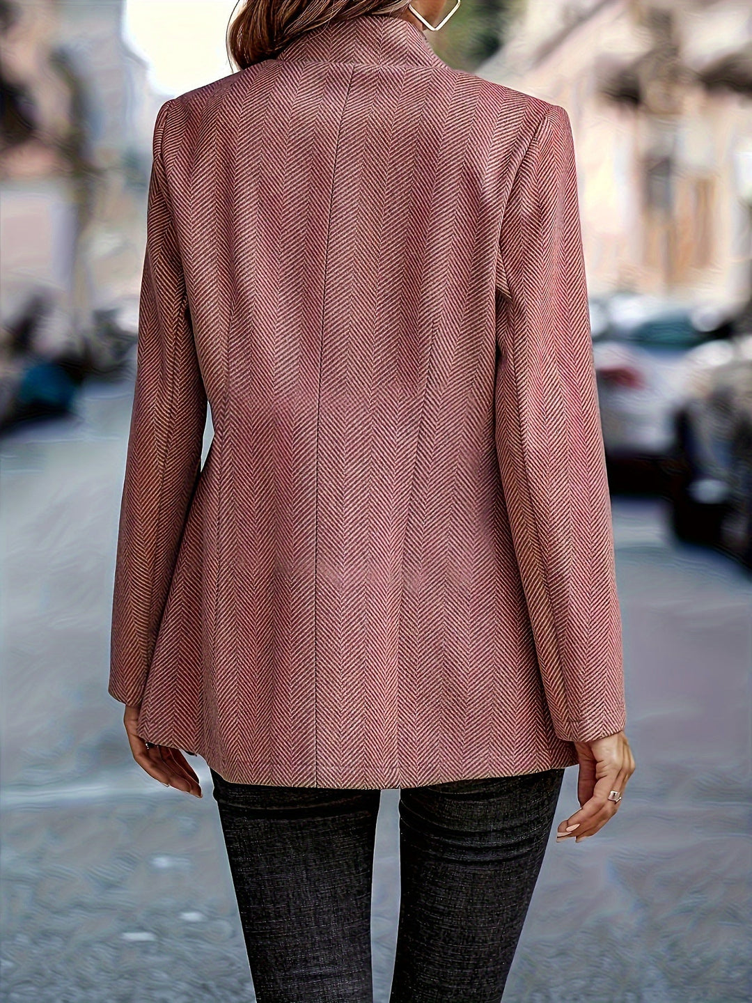 Heidi-Mode | Eleganter Business-Langblazer mit offenem Front und Chevron-Muster Ideal für alle Jahreszeiten