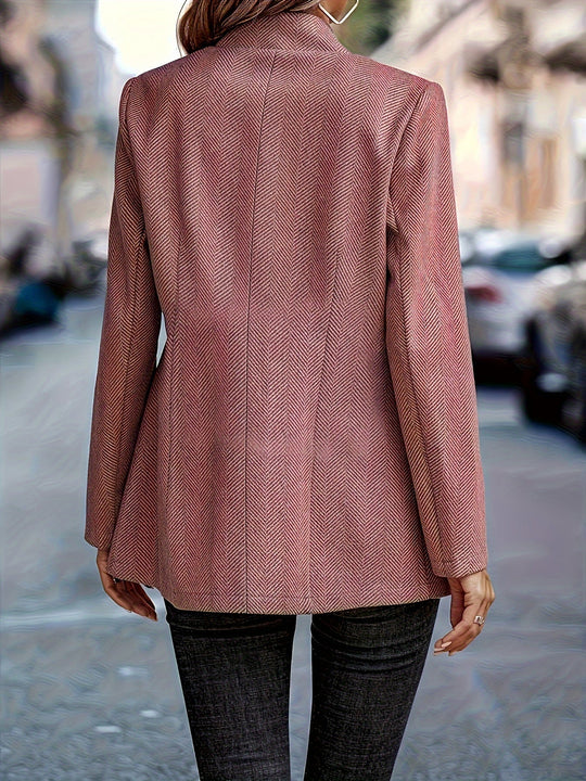 Heidi-Mode | Eleganter Business-Langblazer mit offenem Front und Chevron-Muster Ideal für alle Jahreszeiten