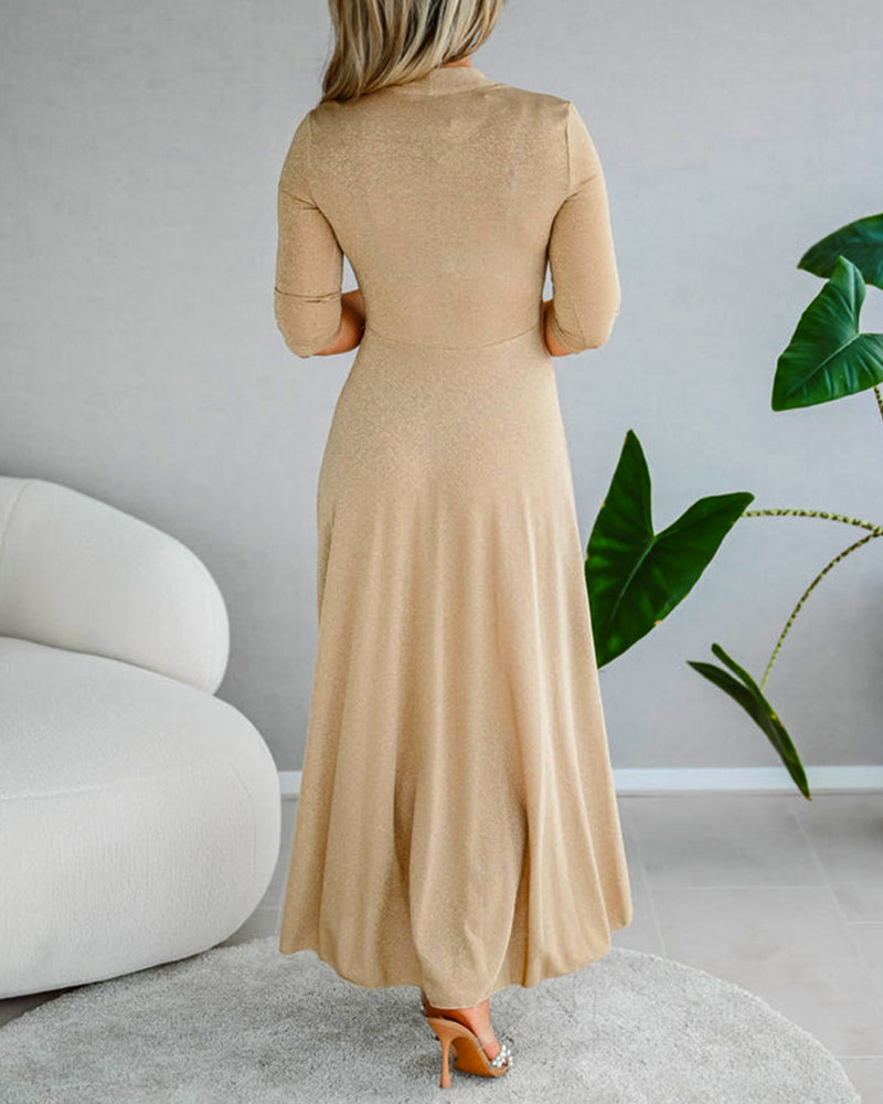 Heidi-Mode | Elegantes, Einfarbiges Kleid mit V-Ausschnitt und Dreiviertelärmeln