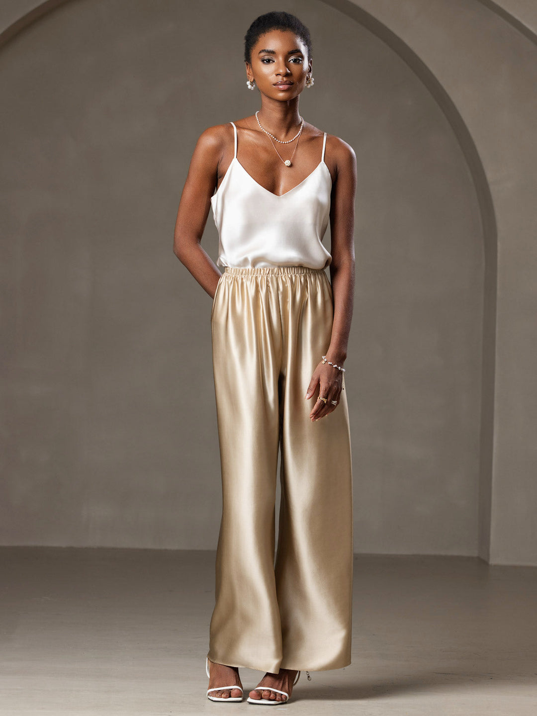 Heidi-Mode | V-Ausschnitt Reine Seide Spaghettiträger Camisole Top