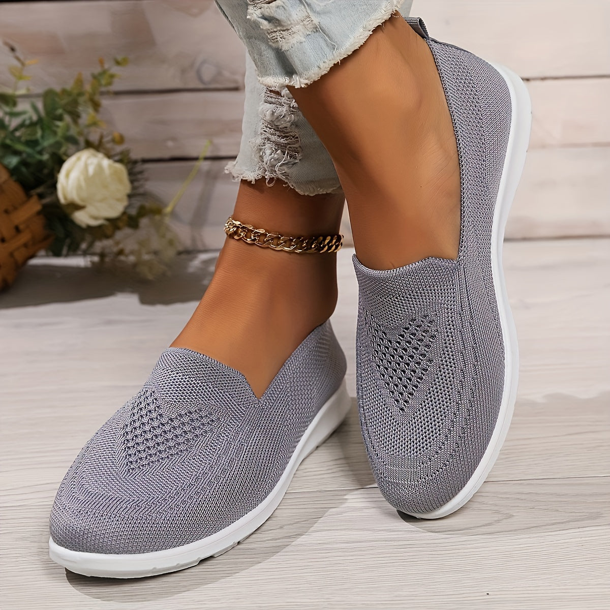 Heidi-Mode | Einfarbige Gestrickte Sneaker Für Damen