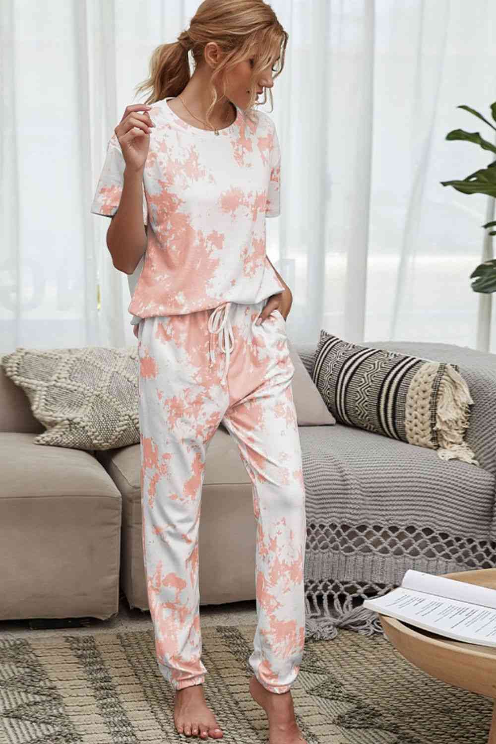 Heidi-Mode | Tie-Dye T-Shirt und Drawstring Taille Jogginghose Lounge Set