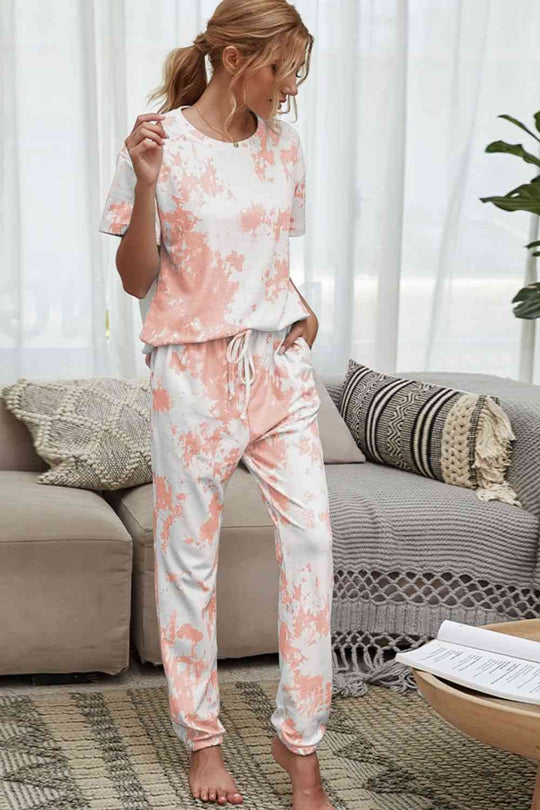 Heidi-Mode | Tie-Dye T-Shirt und Drawstring Taille Jogginghose Lounge Set