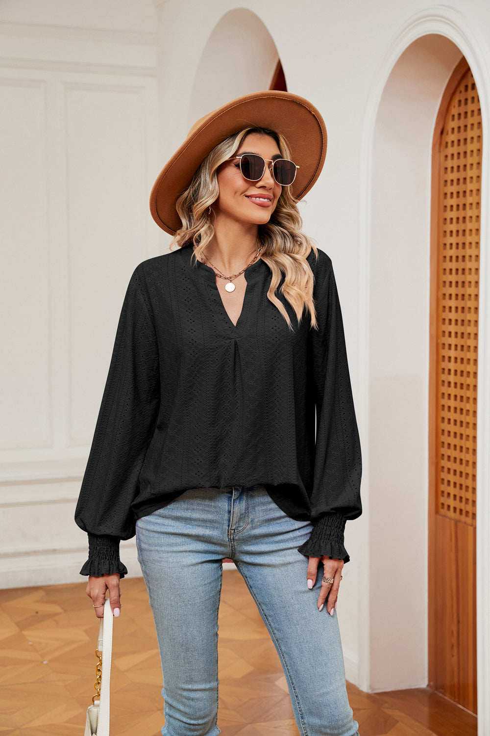 Heidi-Mode | Notchkragen Volant Ärmel Bluse