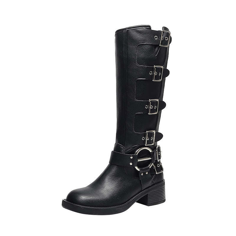 Heidi-Mode | Frauen Sommer Gürtel Schnalle Chunky Absatz Martin Stiefel