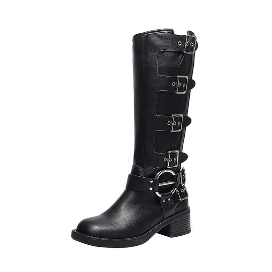 Heidi-Mode | Frauen Sommer Gürtel Schnalle Chunky Absatz Martin Stiefel
