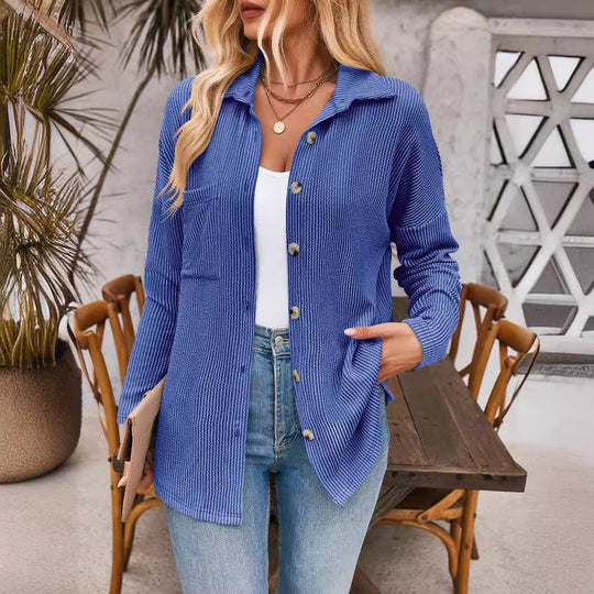 Heidi-Mode - Schick Herbst Gestreifte Lange Ärmel Bluse für Frauen