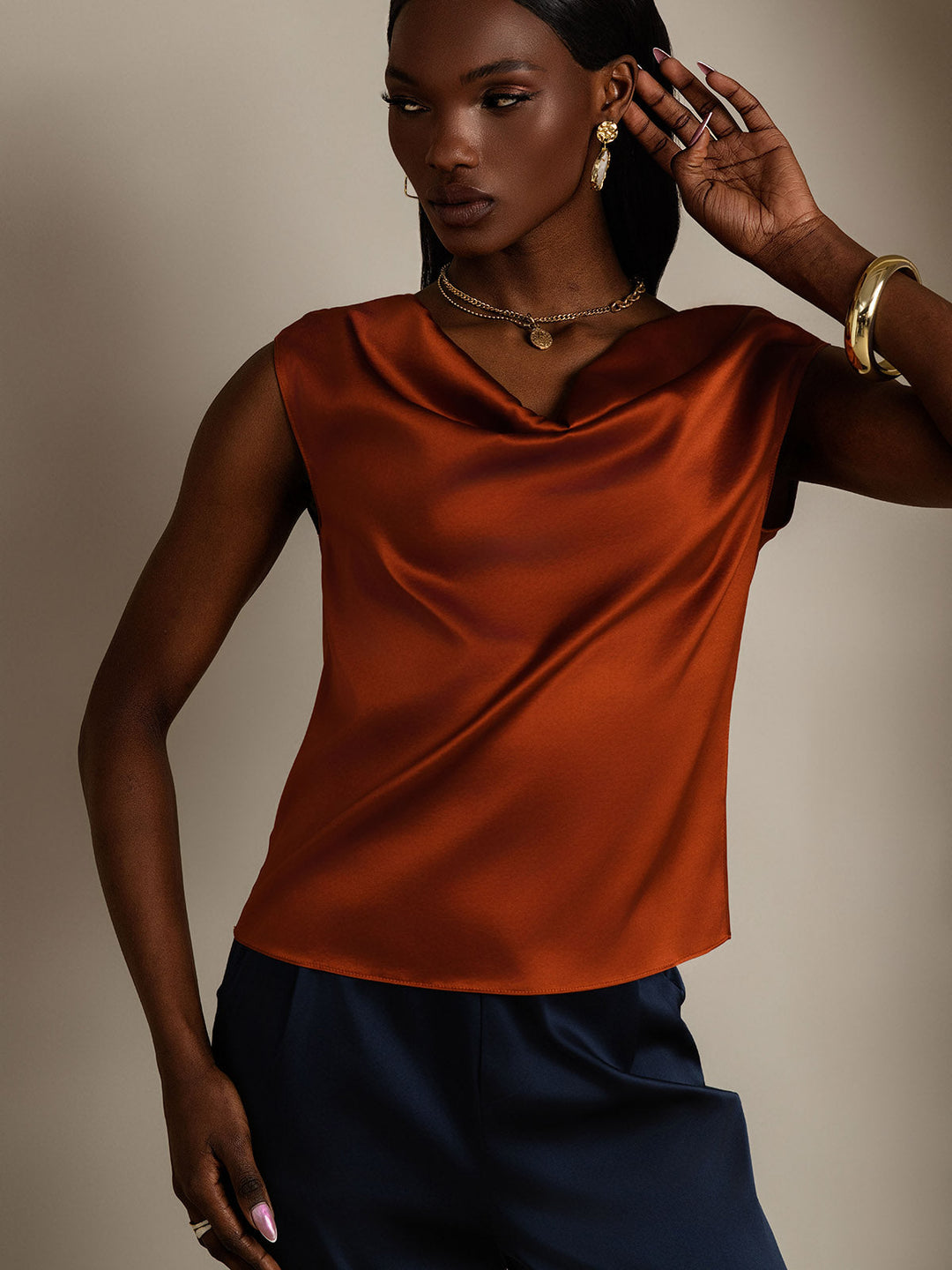 Heidi-Mode | Seiden Kappenärmel Halskragen Tanktop Bluse