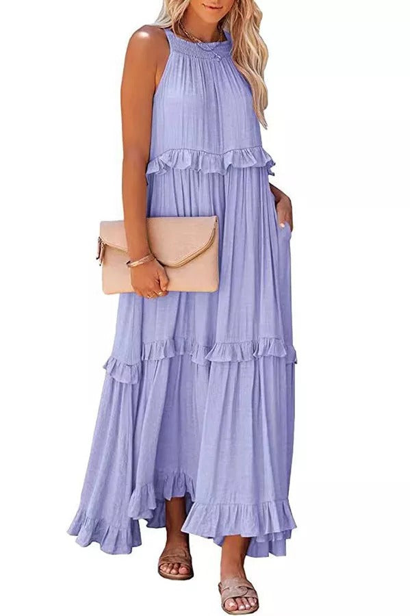 Heidi-Mode | Vittoria Raffung Rüsche Schichten Maxi Halter Kleid