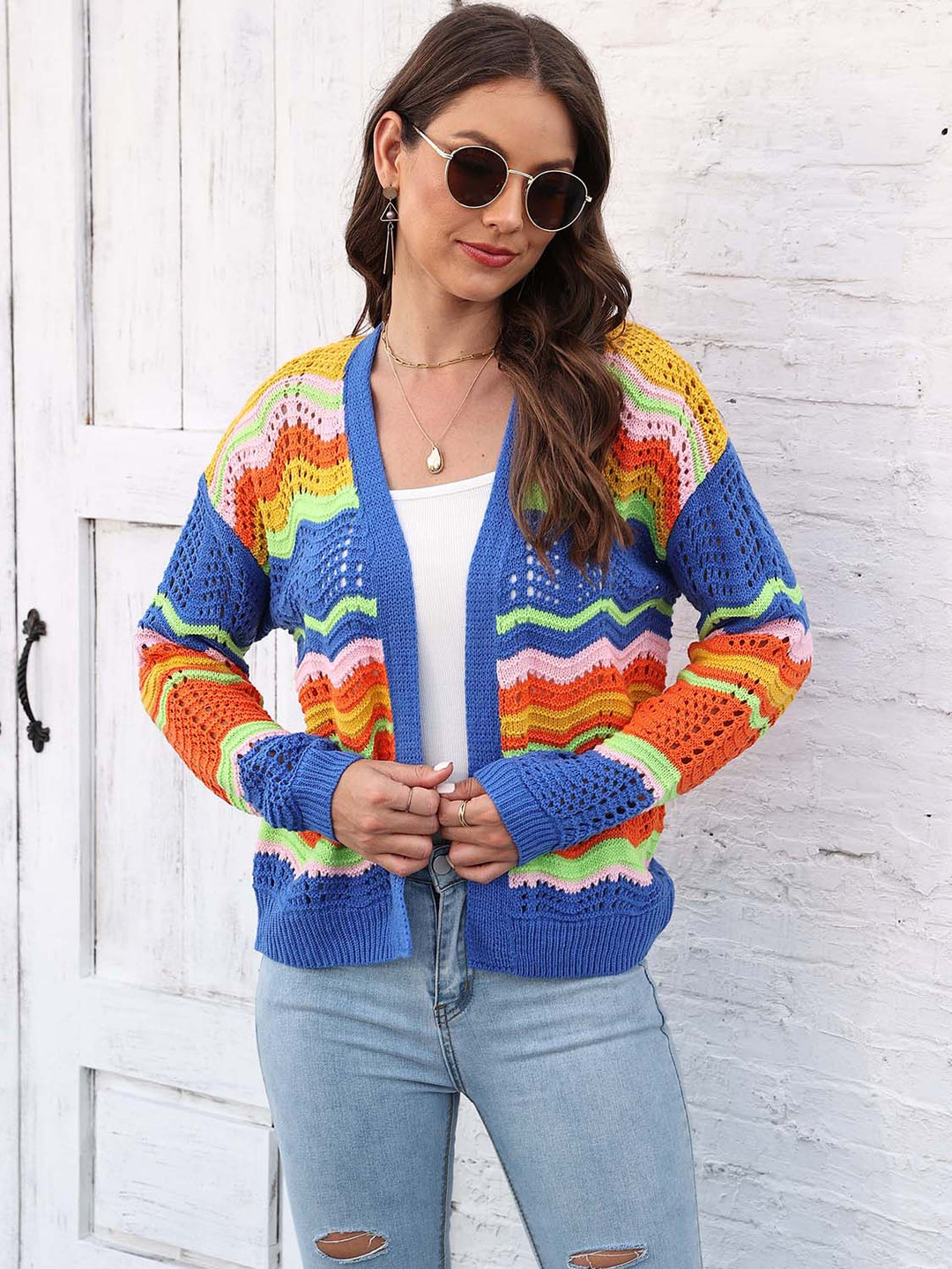 Heidi-Mode | Offene Front Durchbrochene Strickjacke