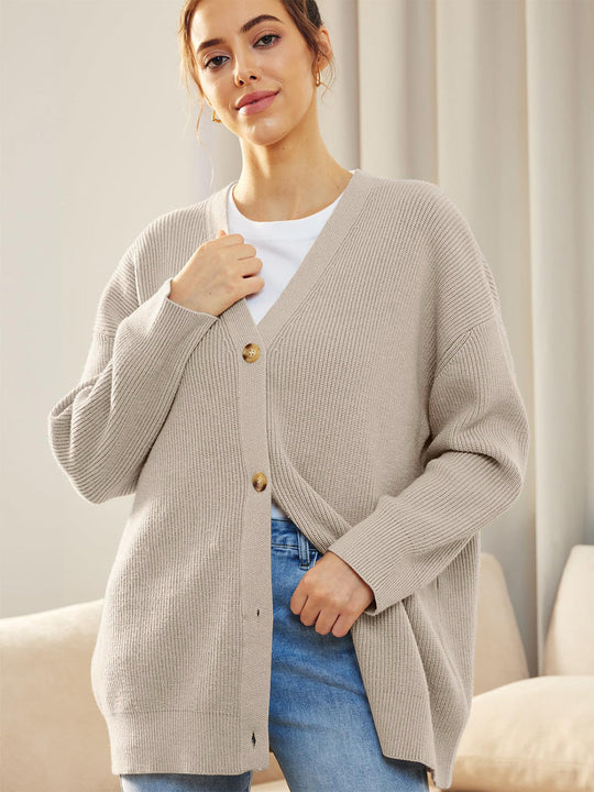 Heidi-Mode | Knopfverschluss V-Ausschnitt Langarm Cardigan