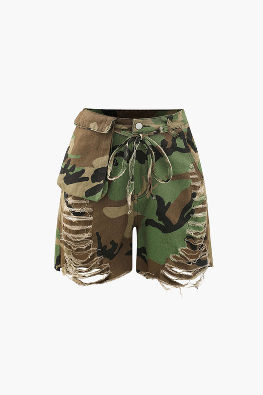 Heidi-Mode | Hosen Camo Cargo Ripped Shorts