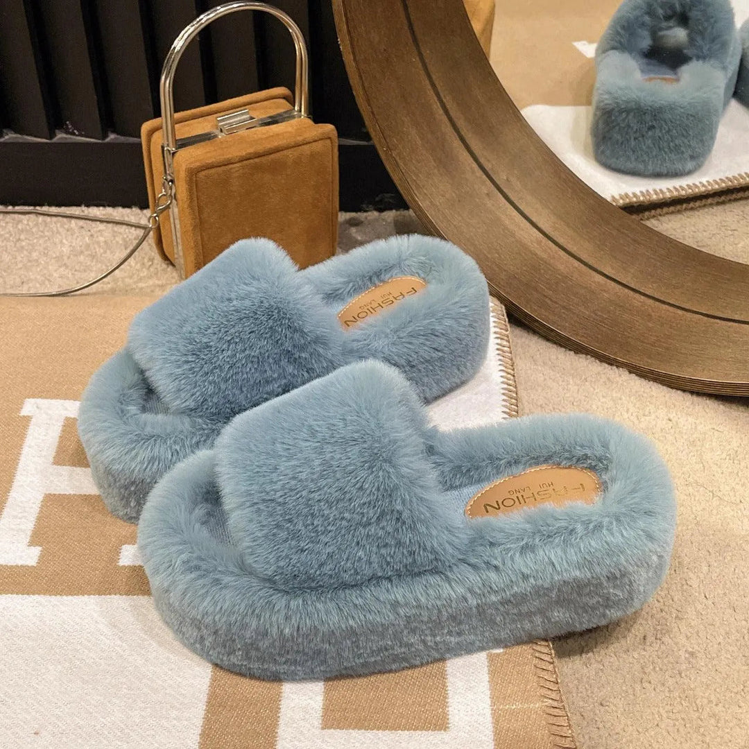 Heidi-Mode | Fluffy slippers with thick sole for women