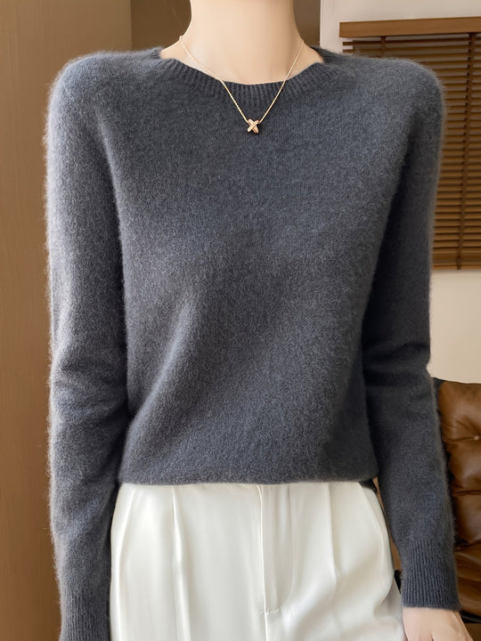 Heidi-Mode | Wolle Shearling Pullover Kleid mit Rundhalsausschnitt und Mittlerem Stretch für Frauen