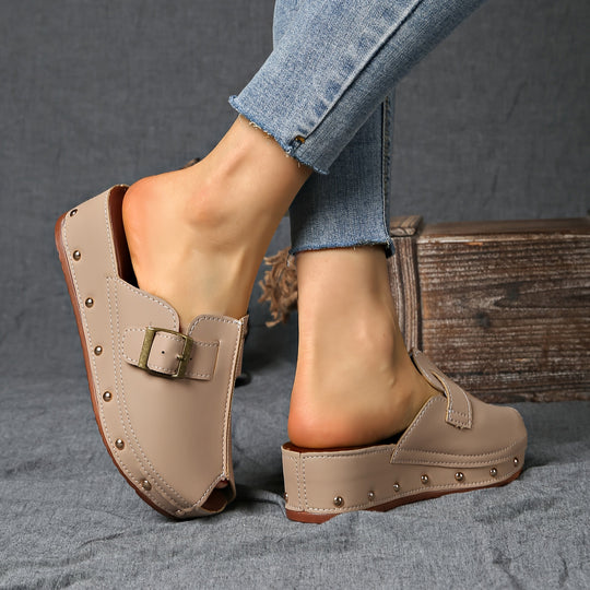 Heidi-Mode | Bequeme Sommerschuhe Auf Plateau mit Riemenverschluss und Offener Zehe