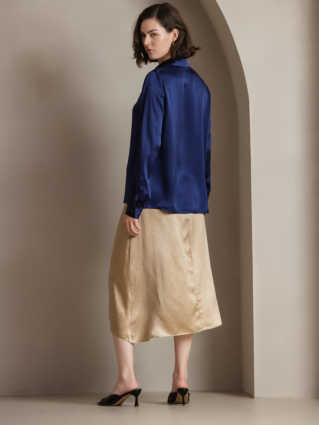 Heidi-Mode | Damen Klassische Seide Langarmshirt
