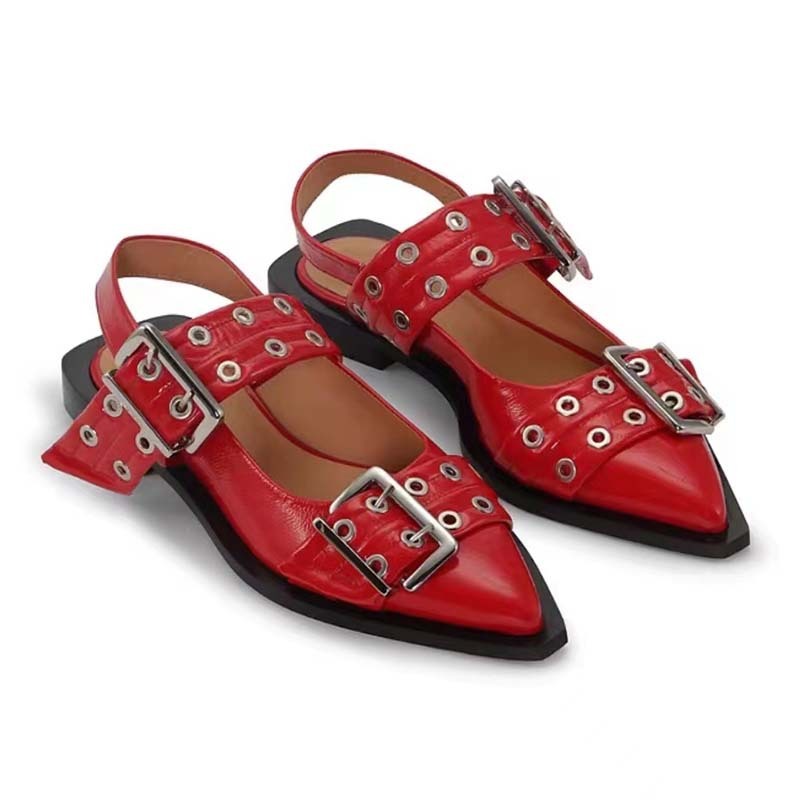 Heidi-Mode | Spitz Zehen Gürtel Schnalle Mules Leder Flach Sandalen