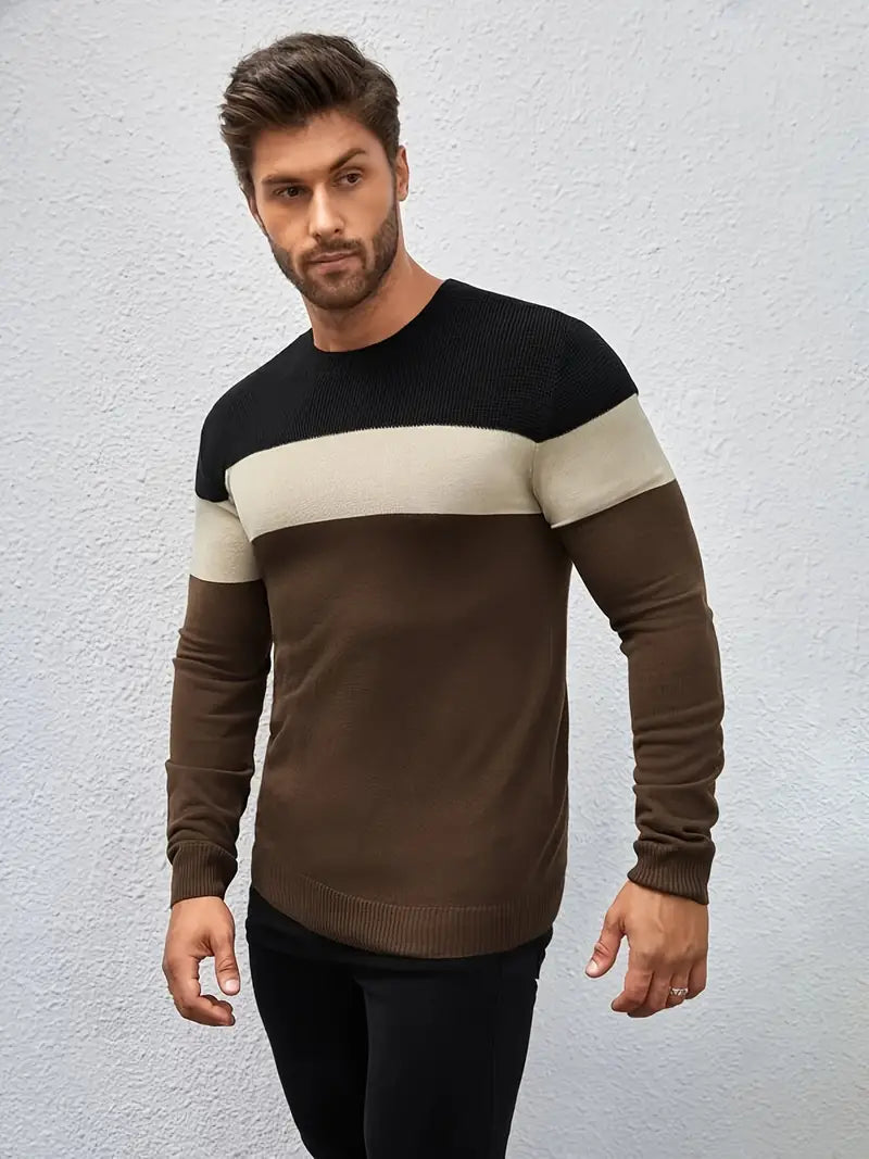 Heidi-Mode Voller Ärmel 3 Tone Stylish Herren Pullover