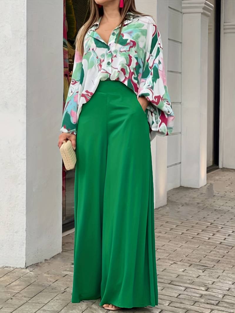 tweedelige blouse met print en wijde broek voor dames