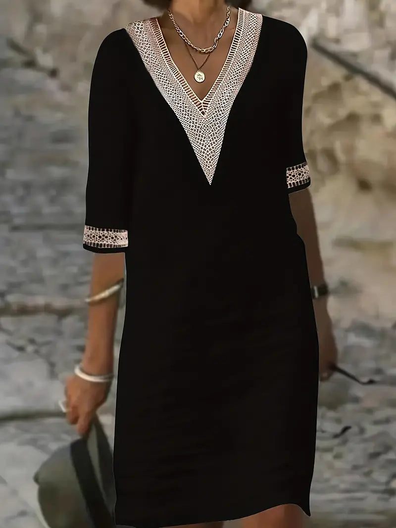 Guipure Spitzen V Ausschnitt Kleid