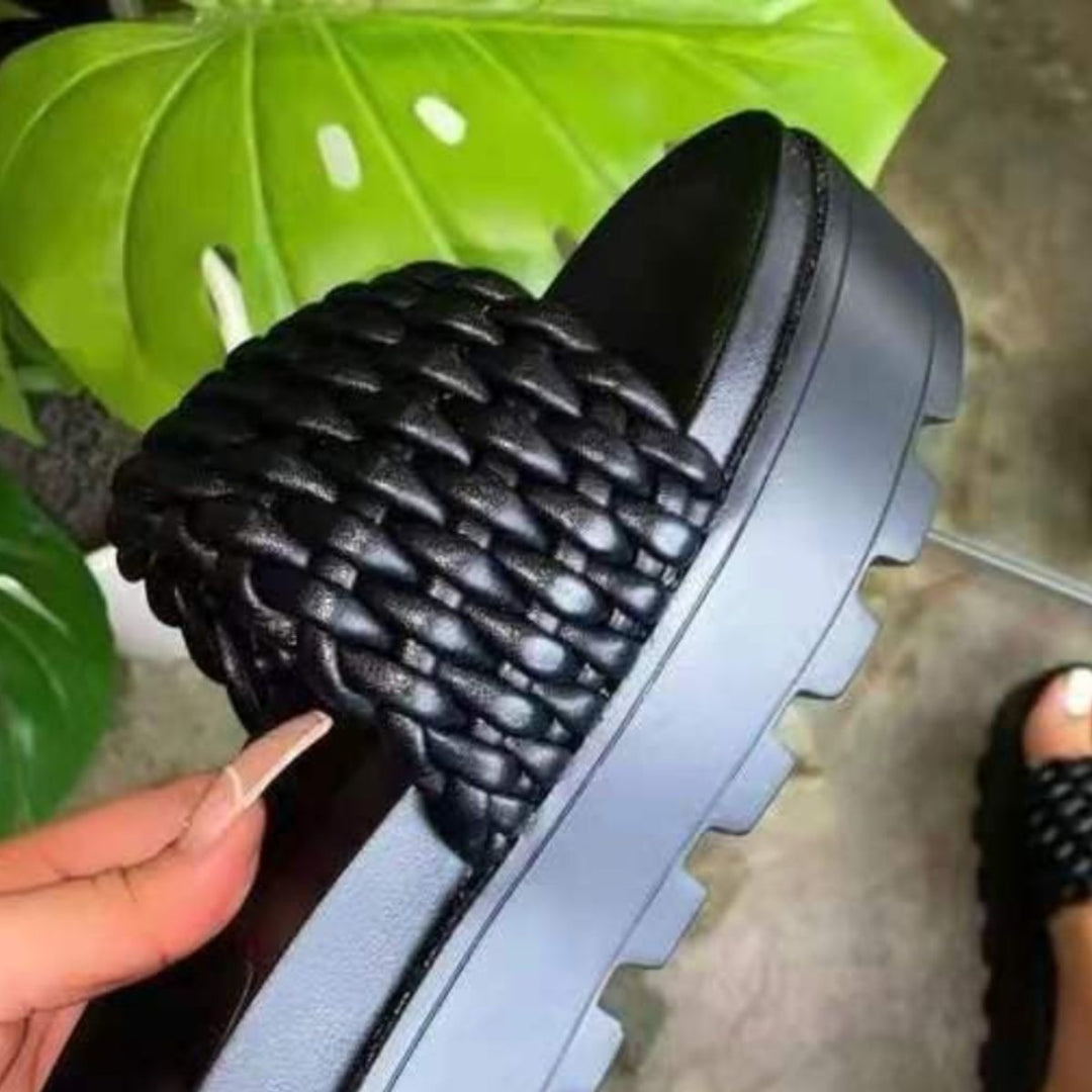 Heidi-Mode | Pu-Leder Offene Zehen Plattform Sandalen