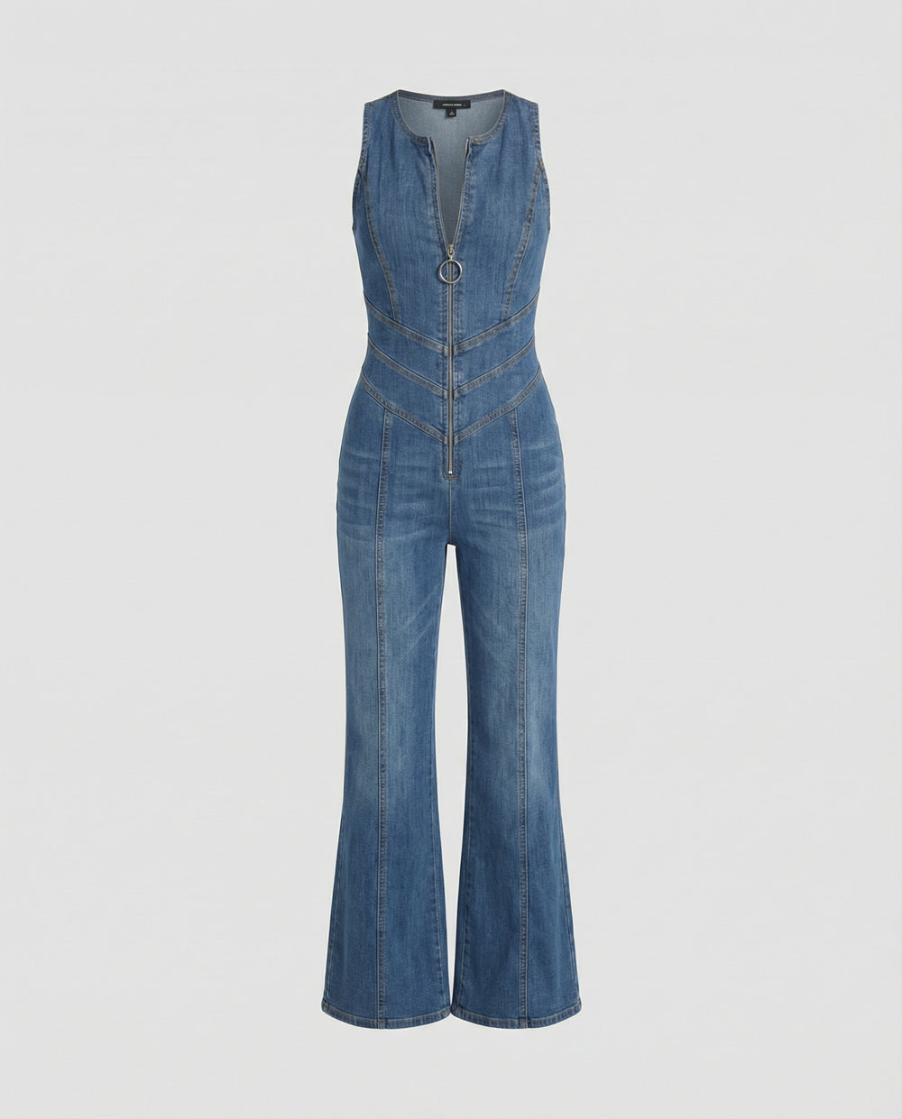 Denim-Overall für Damen, Rückenausschnitt mit herzförmigem Ausschnitt, ärmellos, tailliert, Einteiler