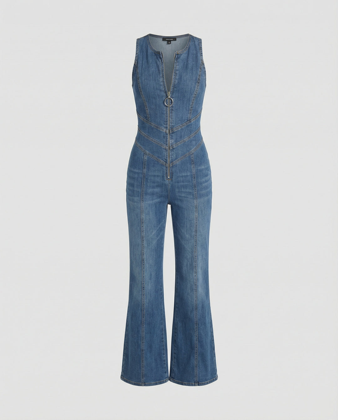 Denim-Overall für Damen, Rückenausschnitt mit herzförmigem Ausschnitt, ärmellos, tailliert, Einteiler