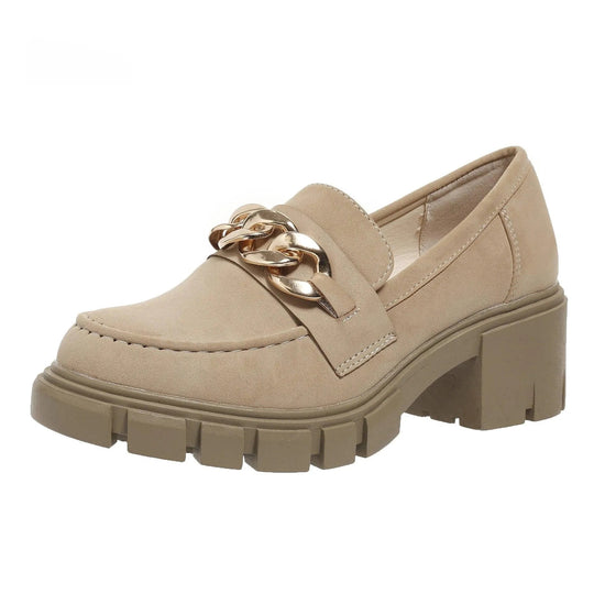 Heidi-Mode | Damen-Mokassins mit hohem Absatz und Kette